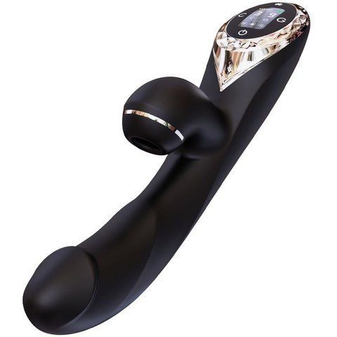 Вакуумний вібратор-кролик з підігрівом KISTOY A-King Pro Black, з LED-екраном SO4080 фото