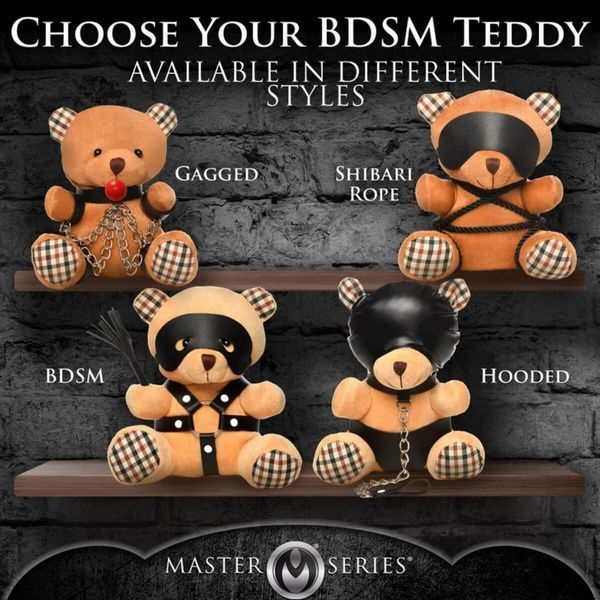Плюшевий ведмедик ROPE Teddy Bear БДСМ у шкіряній масці та обв&rsquo;язці, 22x16x12 см SO9816 фото