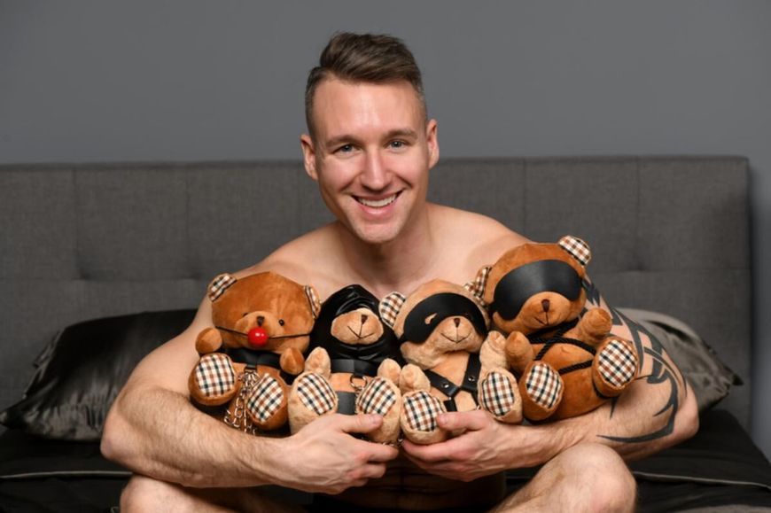 Плюшевий ведмедик ROPE Teddy Bear БДСМ у шкіряній масці та обв&rsquo;язці, 22x16x12 см SO9816 фото