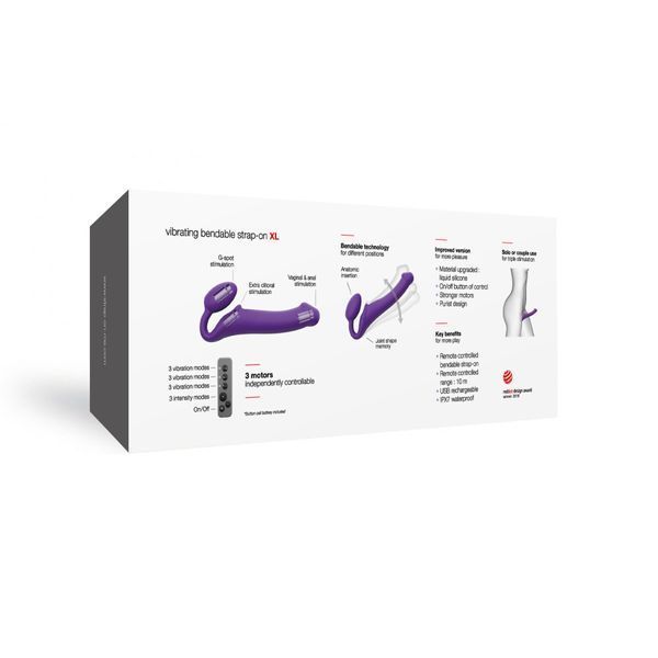 Безремінний страпон з вібрацією Strap-On-Me Vibrating Violet XL, діам. 4,7см, пульт ДК, регульований SO3827 фото